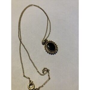 Vintage Necklace 1/20 12K Gold Filled Black Onyx Pendant on 16" GF Chain
